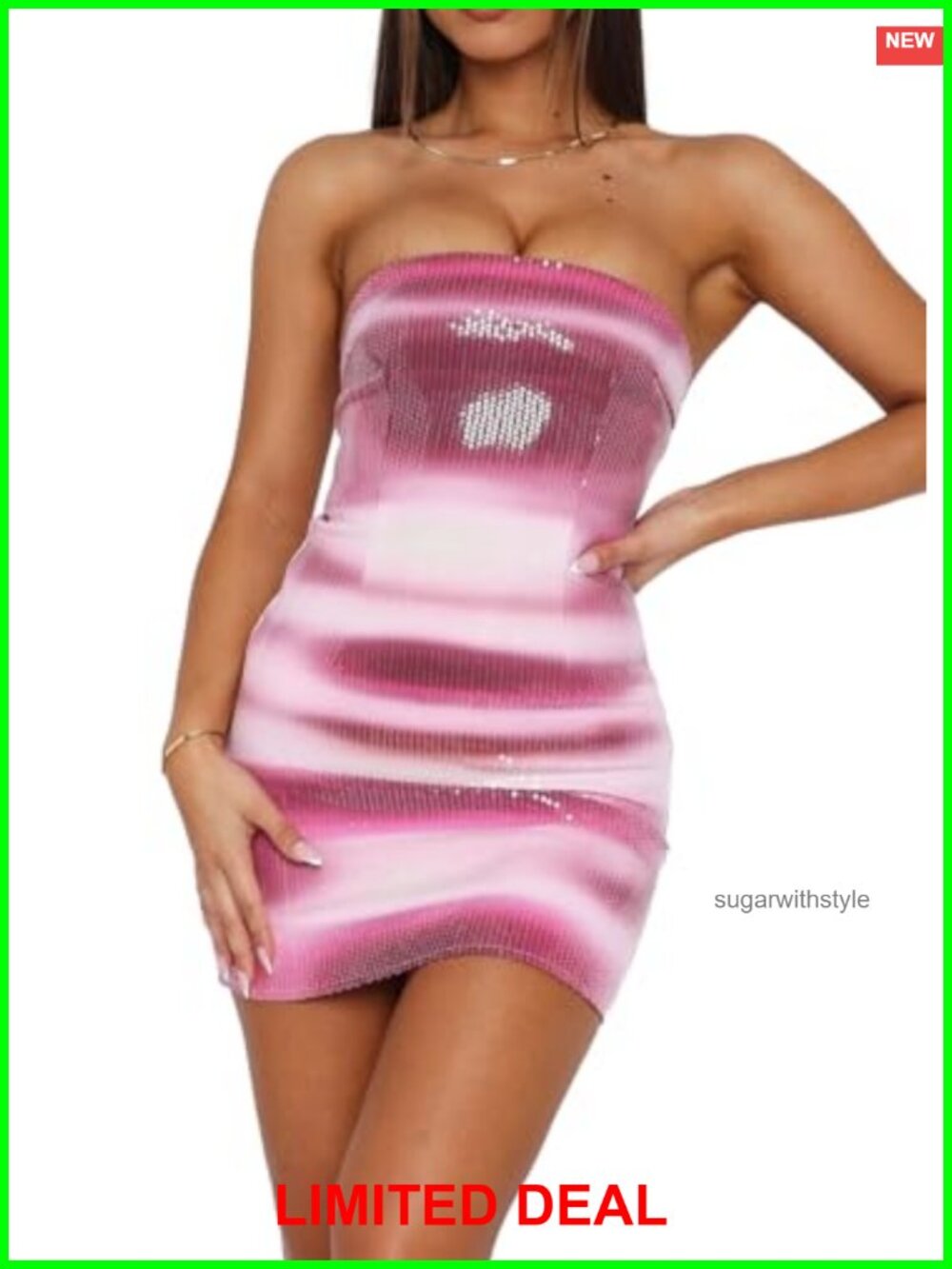 Women's Strapless Shiny Sequins Floral Print Mini Bodycon Dress